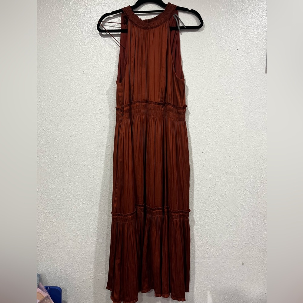 Anthropologie Tiered Halter Dress Pleated Ruffled Smocked Waist Size 14 - Picture 2 of 8